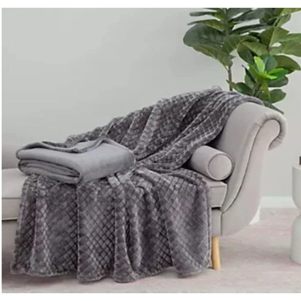 Berkshire Set of 2 Shiny Velvetsoft Airblown Check 60x70 Throws
